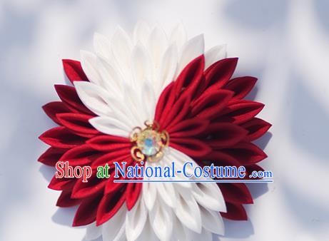 Japanese Geisha Kimono Wine Red Chrysanthemum Hair Claw Hairpins Traditional Yamato Hair Accessories for Women