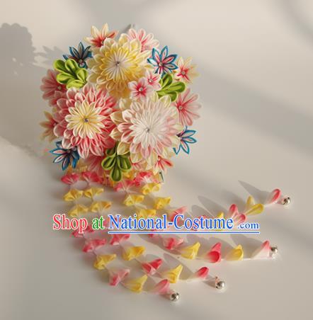 Japanese Geisha Kimono Chrysanthemum Tassel Hairpins Traditional Hair Accessories for Women