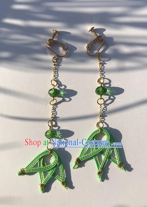 Japanese Ancient Green Thread Ear Accessories Traditional Kimono Earrings for Women