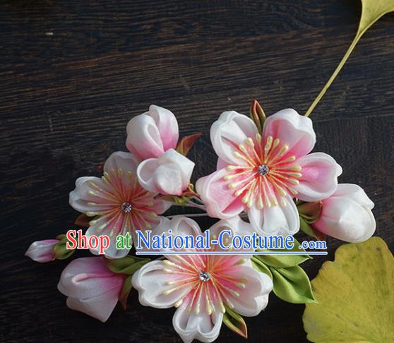 Japanese Geisha Kimono Pink Sakura Hair Claw Hairpins Traditional Yamato Hair Accessories for Women