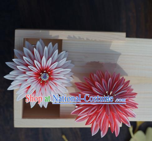 Japanese Geisha Kimono Pink Chrysanthemum Hair Claw Hairpins Traditional Yamato Hair Accessories for Women