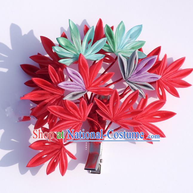 Japanese Geisha Kimono Red Maple Leaf Hair Claw Hairpins Traditional Yamato Hair Accessories for Women