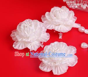 Japanese Geisha Kimono White Peony Hair Claw Hairpins Traditional Yamato Hair Accessories for Women