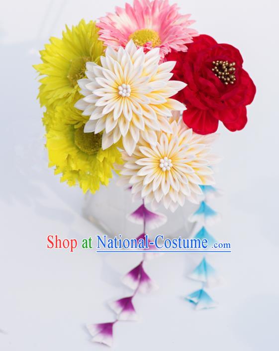 Japanese Geisha Kimono Sunflowers Chrysanthemum Hair Claw Hairpins Traditional Yamato Hair Accessories for Women