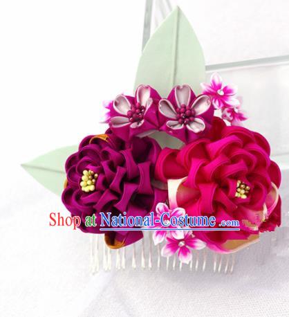 Japanese Geisha Kimono Purple Camellia Hair Comb Hairpins Traditional Yamato Hair Accessories for Women