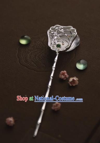 Chinese Ancient Princess Carving Orchid Jade Hairpins Traditional Hanfu Hair Accessories for Women