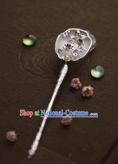 Chinese Ancient Princess Carving Plum Jade Hairpins Traditional Hanfu Hair Accessories for Women