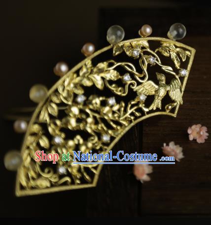 Chinese Ancient Princess Golden Hair Crown Hairpins Traditional Hanfu Hair Clip Hair Accessories for Women