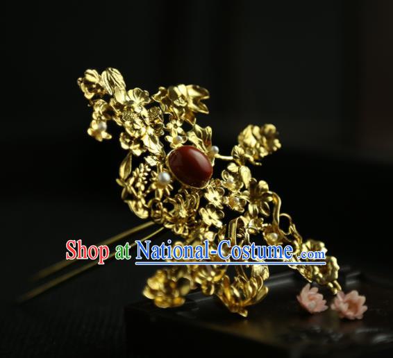 Chinese Ancient Princess Golden Longevity Hairpins Traditional Hanfu Hair Clip Hair Accessories for Women