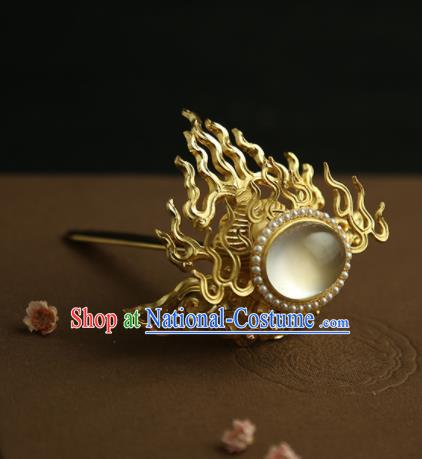 Chinese Ancient Princess Golden Fire Hair Crown Hairpins Traditional Hanfu Hair Clip Hair Accessories for Women