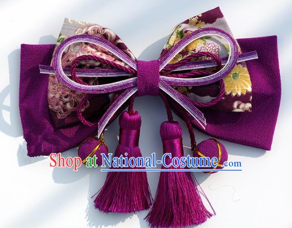 Japanese Geisha Kimono Purple Bowknot Hair Claw Hairpins Traditional Yamato Hair Accessories for Women