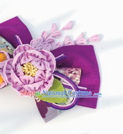 Japanese Geisha Kimono Purple Camellia Bowknot Hair Claw Hairpins Traditional Yamato Hair Accessories for Women