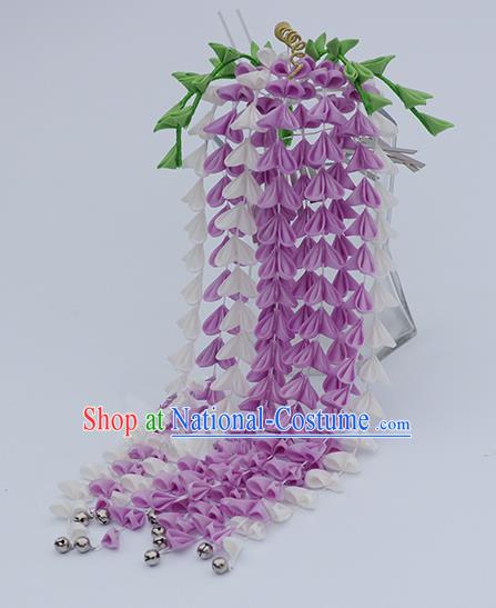 Japanese Geisha Kimono Purple Wisteria Tassel Hairpins Traditional Yamato Hair Accessories for Women