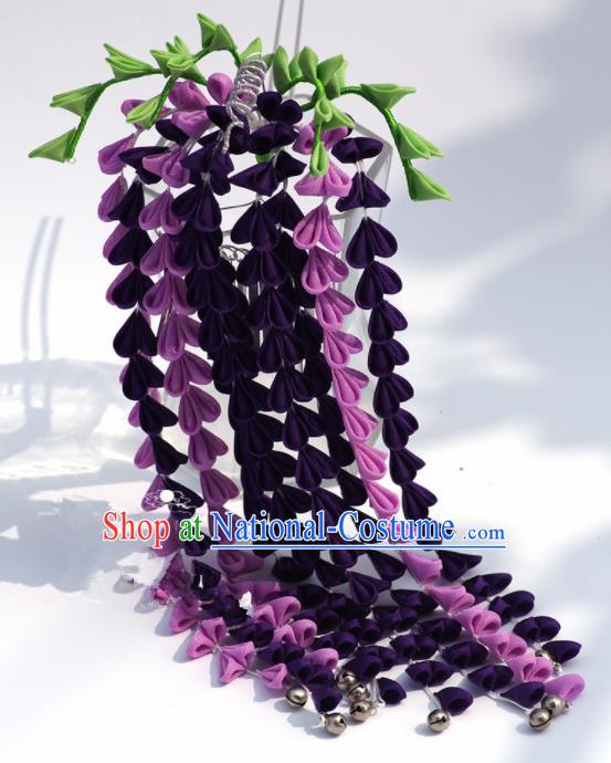 Japanese Geisha Kimono Deep Purple Wisteria Tassel Hairpins Traditional Yamato Hair Accessories for Women