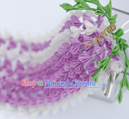 Japanese Geisha Kimono Purple Wisteria Tassel Hairpins Traditional Yamato Hair Accessories for Women