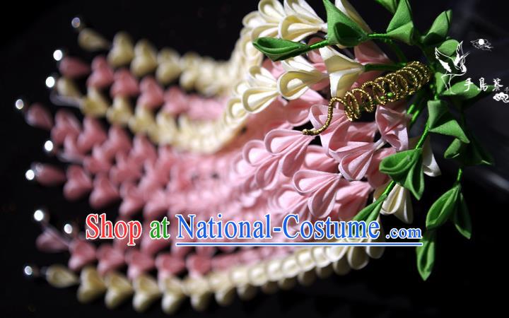 Japanese Geisha Kimono Pink Wisteria Tassel Hairpins Traditional Yamato Hair Accessories for Women