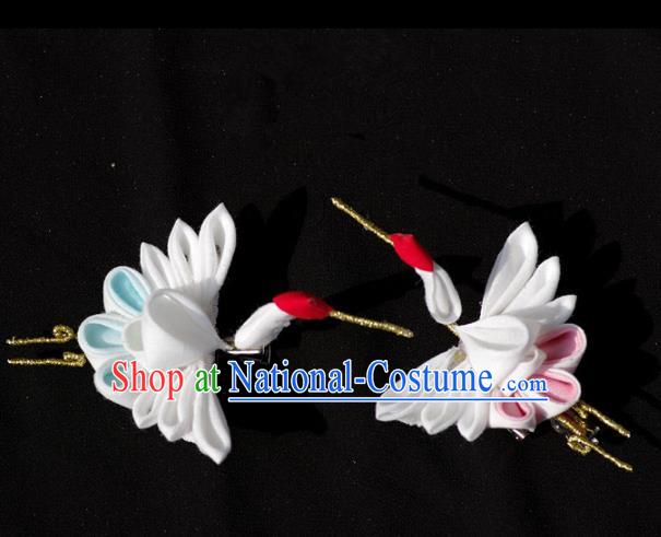 Japanese Geisha Kimono White Crane Hair Claw Hairpins Traditional Yamato Hair Accessories for Women