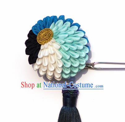 Japanese Geisha Kimono Blue Chrysanthemum Hairpins Traditional Yamato Hair Accessories for Women