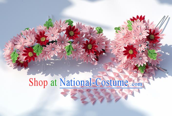 Japanese Geisha Kimono Tassel Hair Crown Hairpins Traditional Yamato Hair Accessories for Women