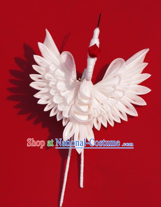 Japanese Geisha Kimono White Crane Hairpins Traditional Yamato Hair Accessories for Women