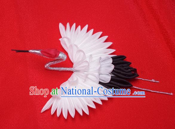 Japanese Geisha Kimono Black Crane Hairpins Traditional Yamato Hair Accessories for Women