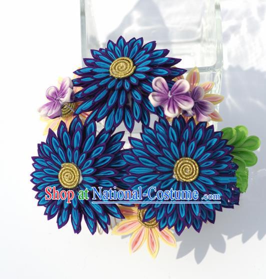 Japanese Geisha Kimono Royalblue Chrysanthemum Hairpins Traditional Yamato Hair Accessories for Women