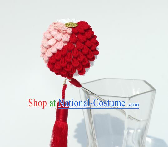 Japanese Geisha Kimono Red Hydrangea Tassel Hairpins Traditional Yamato Hair Accessories for Women