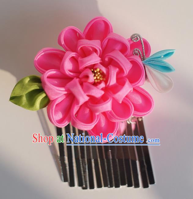 Japanese Geisha Kimono Rosy Peony Hair Claw Hairpins Traditional Yamato Hair Accessories for Women