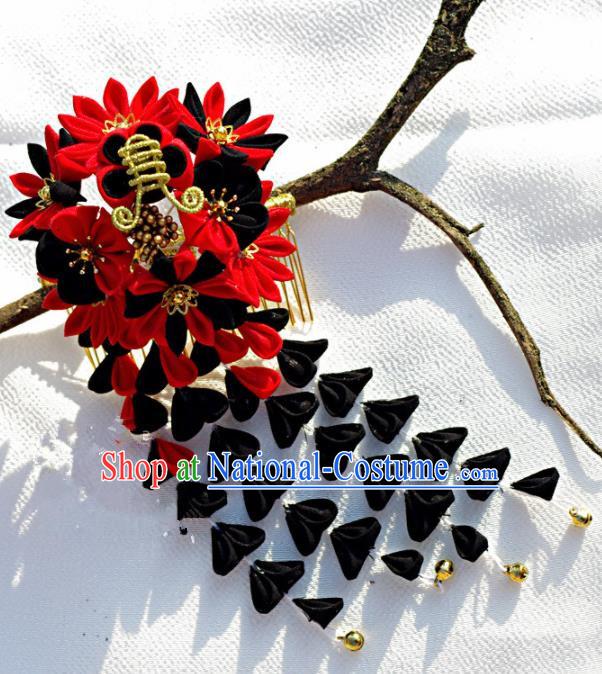 Japanese Geisha Kimono Black Wisteria Tassel Hair Claw Hairpins Traditional Yamato Hair Accessories for Women