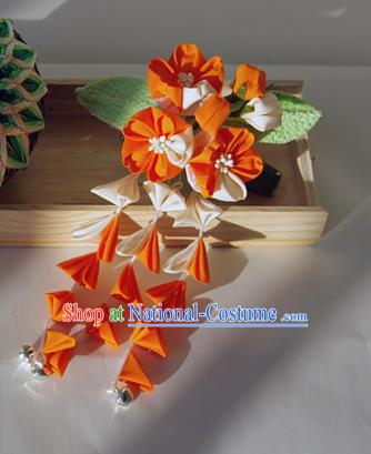 Japanese Geisha Kimono Orange Sakura Tassel Hair Claw Hairpins Traditional Yamato Hair Accessories for Women