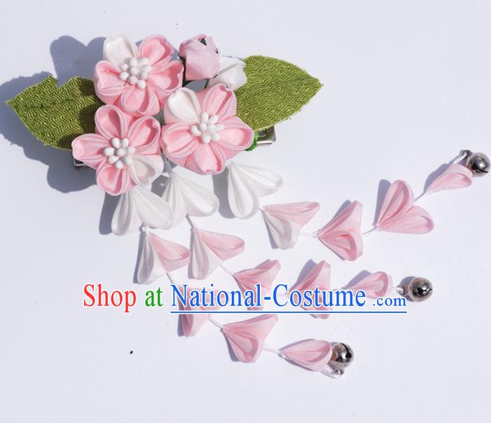 Japanese Geisha Kimono Pink Sakura Tassel Hair Claw Hairpins Traditional Yamato Hair Accessories for Women