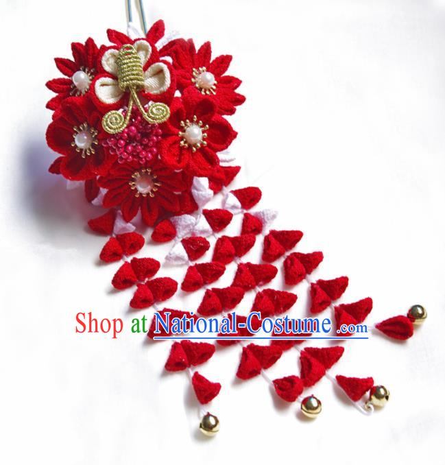 Japanese Geisha Kimono Red Wisteria Butterfly Tassel Hairpins Traditional Yamato Hair Accessories for Women