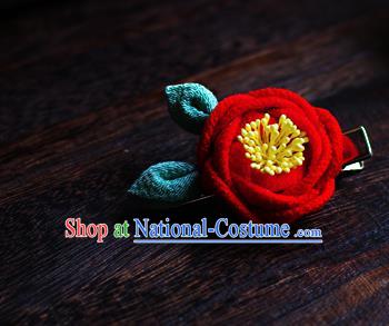 Japanese Geisha Kimono Red Camellia Hair Claw Hairpins Traditional Yamato Hair Accessories for Women