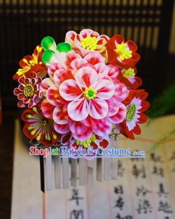 Japanese Geisha Kimono Pink Peony Sakura Hair Claw Tassel Hairpins Traditional Yamato Hair Accessories for Women