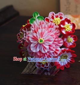 Japanese Geisha Kimono Pink Peony Sakura Hair Claw Tassel Hairpins Traditional Yamato Hair Accessories for Women