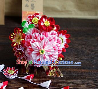 Japanese Geisha Kimono Pink Peony Sakura Hair Claw Tassel Hairpins Traditional Yamato Hair Accessories for Women