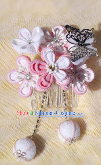 Japanese Geisha Kimono Sakura Butterfly Hair Comb Tassel Hairpins Traditional Yamato Hair Accessories for Women