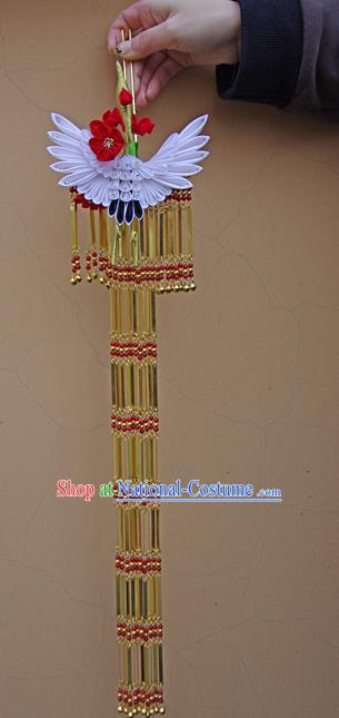 Japanese Geisha Kimono Crane Long Tassel Hairpins Traditional Yamato Hair Accessories for Women