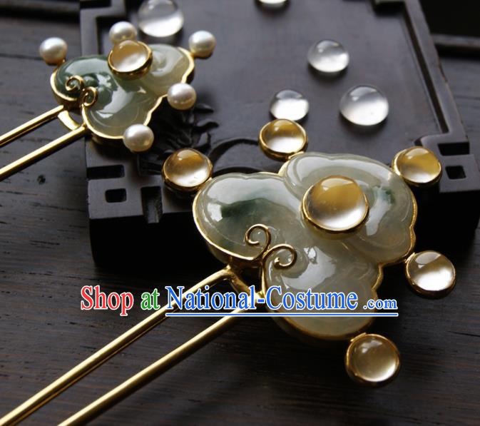 Chinese Ancient Ming Dynasty Queen Jade Hairpins Hair Clip Traditional Hanfu Hair Accessories for Women