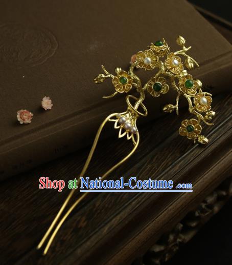 Chinese Ancient Queen Golden Plum Hairpins Traditional Hanfu Hair Clip Hair Accessories for Women