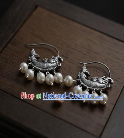 Chinese Ancient Court Carp Tassel Earrings Traditional Princess Hanfu Jewelry Accessories for Women