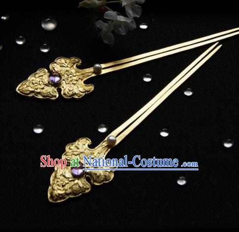 Chinese Ancient Ming Dynasty Hairpins Golden Peony Hair Clip Traditional Hanfu Hair Accessories for Women