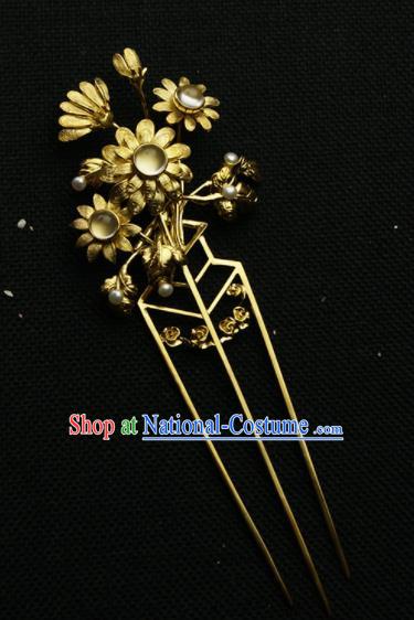 Chinese Ancient Ming Dynasty Golden Sunflowers Hairpins Hair Clip Traditional Hanfu Hair Accessories for Women