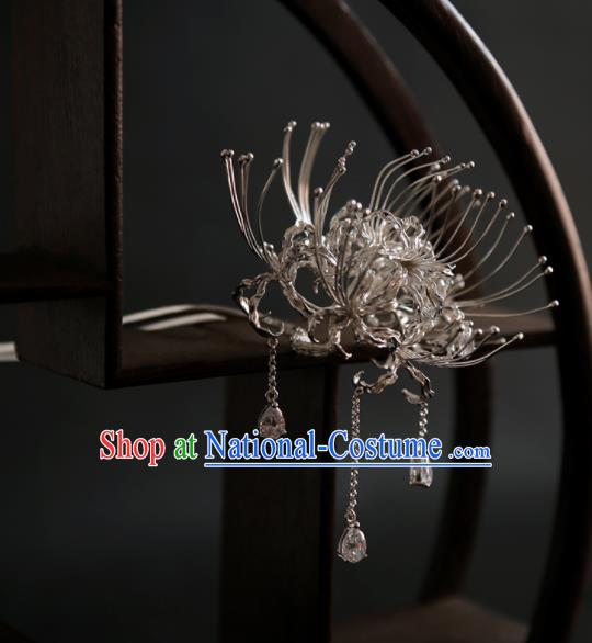 Chinese Ancient Ming Dynasty Sliver Manjusaka Tassel Hairpins Traditional Hanfu Hair Accessories for Women