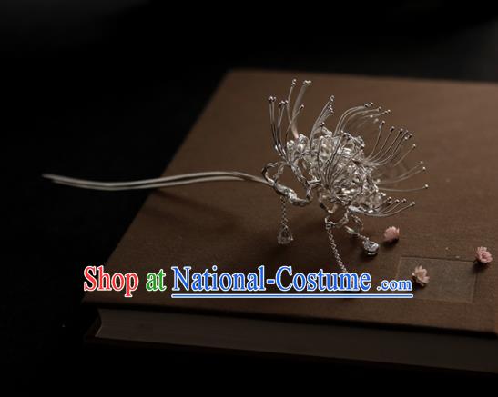 Chinese Ancient Ming Dynasty Sliver Manjusaka Tassel Hairpins Traditional Hanfu Hair Accessories for Women