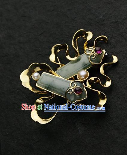 Chinese Ancient Court Jade Brooch Traditional Princess Hanfu Breastpin Jewelry Accessories for Women