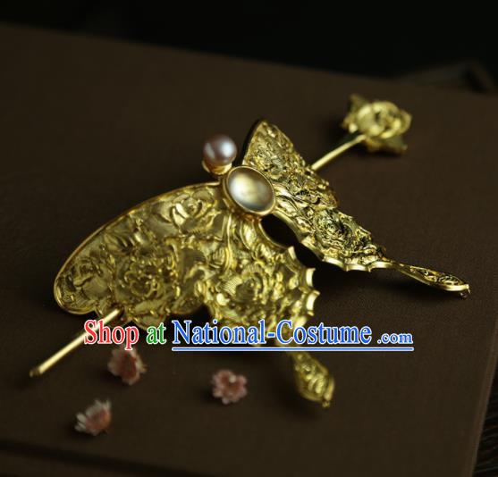 Chinese Ancient Queen Golden Butterfly Hair Crown Hairpins Traditional Hanfu Hair Clip Hair Accessories for Women