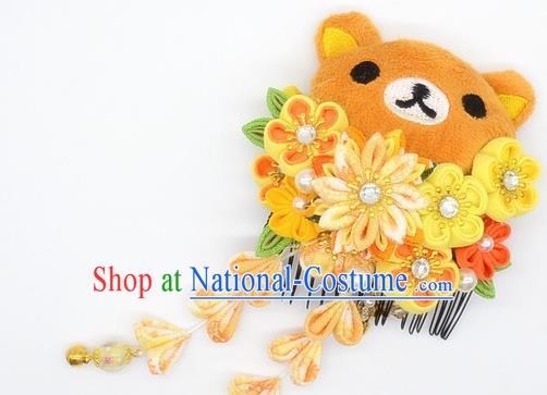 Japanese Geisha Oiran Kimono Yellow Chrysanthemum Sakura Tassel Hair Comb Hairpins Traditional Yamato Hair Accessories for Women