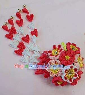 Japanese Geisha Courtesan Kimono Red Sakura Tassel Hair Stick Hairpins Traditional Yamato Hair Accessories for Women