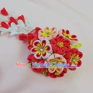 Japanese Geisha Courtesan Kimono Red Sakura Tassel Hair Stick Hairpins Traditional Yamato Hair Accessories for Women